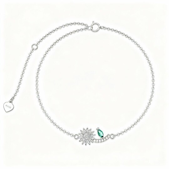 10K White Gold Cubic Zirconia Sunflower Charm Bracelet