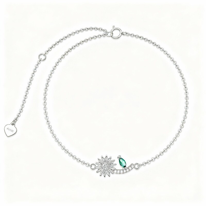 Pulsera con dije de girasol de oro blanco de 10 quilates y circonitas cúbicas-19