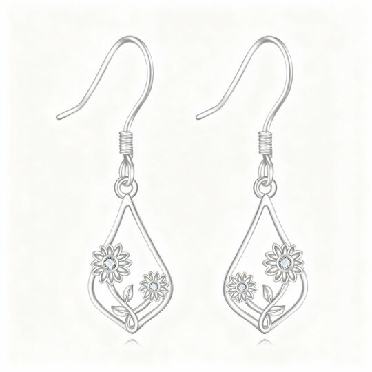 Boucles d'oreilles pendantes tournesol en or blanc 10 carats et zirconiums cubiques