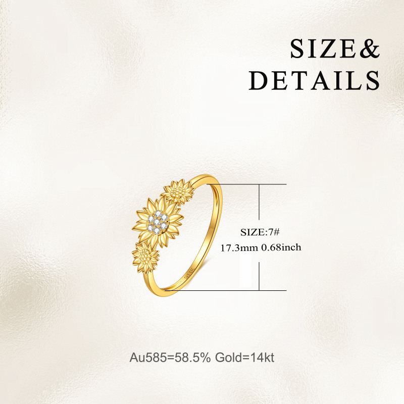 Anillo de compromiso de girasol con circonita y oro de 10 quilates-5