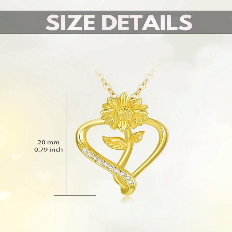 Collier pendentif tournesol et cœur en or 10 carats et zircon cubique-5