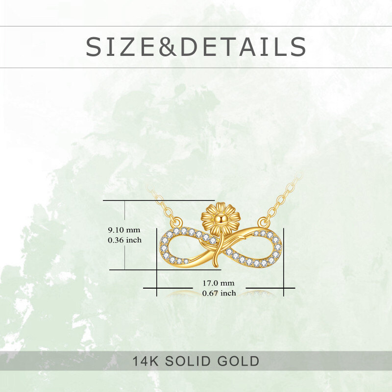 18K Gold Cubic Zirconia Sunflower & Infinity Symbol Pendant Necklace-5