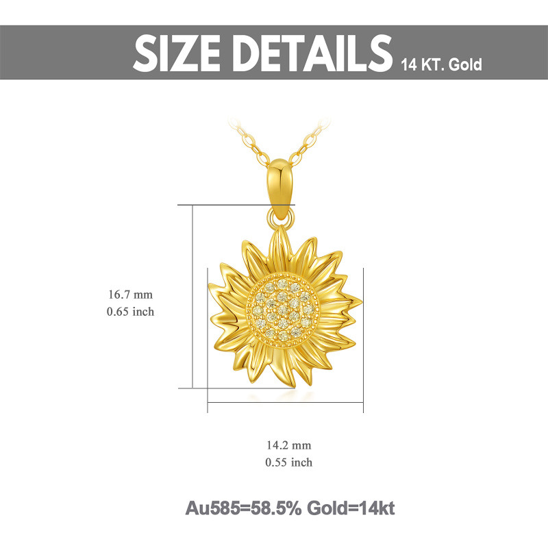 10K Gold Zircon Sunflower Pendant Necklace-5