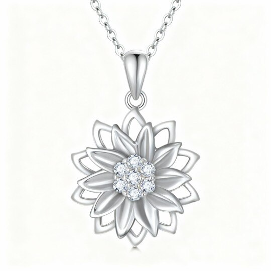 10K White Gold Cubic Zirconia Sunflower Pendant Necklace