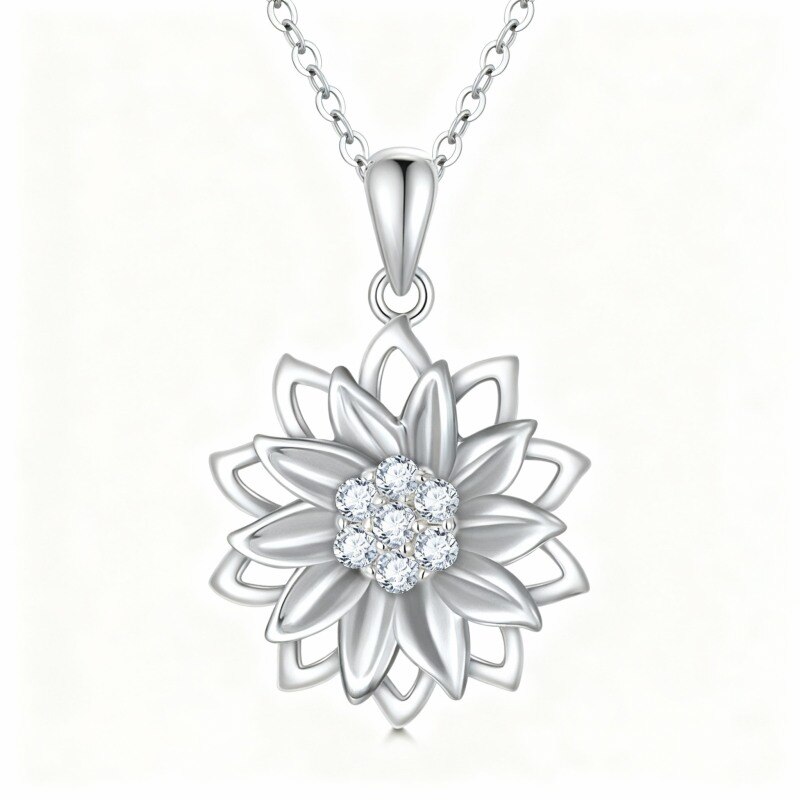 Collar con colgante de girasol de oro blanco de 10 quilates y circonitas cúbicas-12