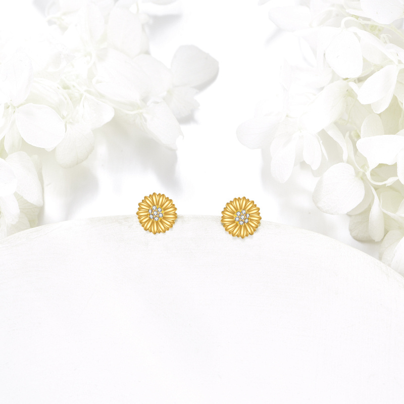 Sonnenblumen-Ohrstecker aus 10-karätigem Gold mit Zirkonia-4