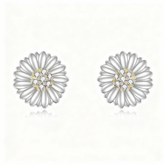 10K White Gold Cubic Zirconia Sunflower Stud Earrings