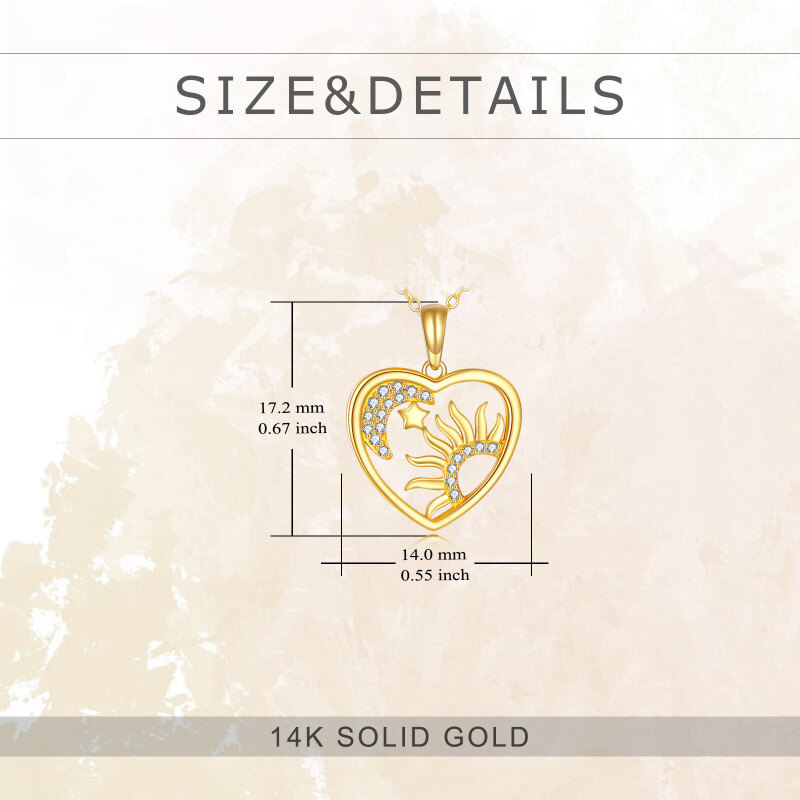 Collier pendentif soleil en or 14 carats et zircon cubique-5