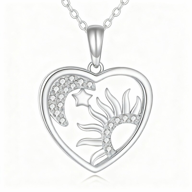 Collier pendentif soleil en or blanc 18 carats et zircon cubique-1