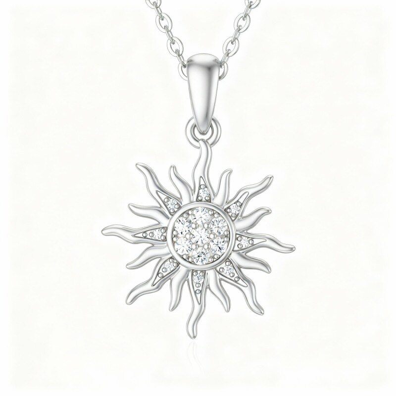 Collar con colgante de sol de circonita cúbica en oro blanco de 10 quilates-19