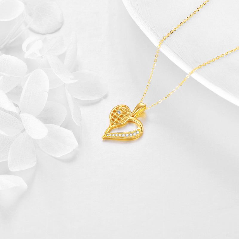 10K Gold Cubic Zirconia Tennis Pendant Necklace-4