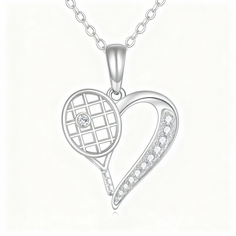 Collier pendentif tennis en or blanc 14 carats et zircon cubique-1