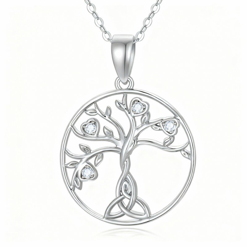 Collier pendentif Arbre de Vie et nœud celtique en or blanc 10 carats et zirconiums cubiques-18