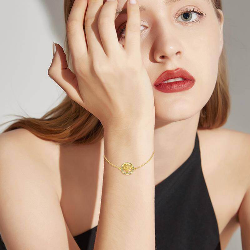 Pulsera con dije del Árbol de la Vida en oro blanco de 9 quilates y circonitas cúbicas-2