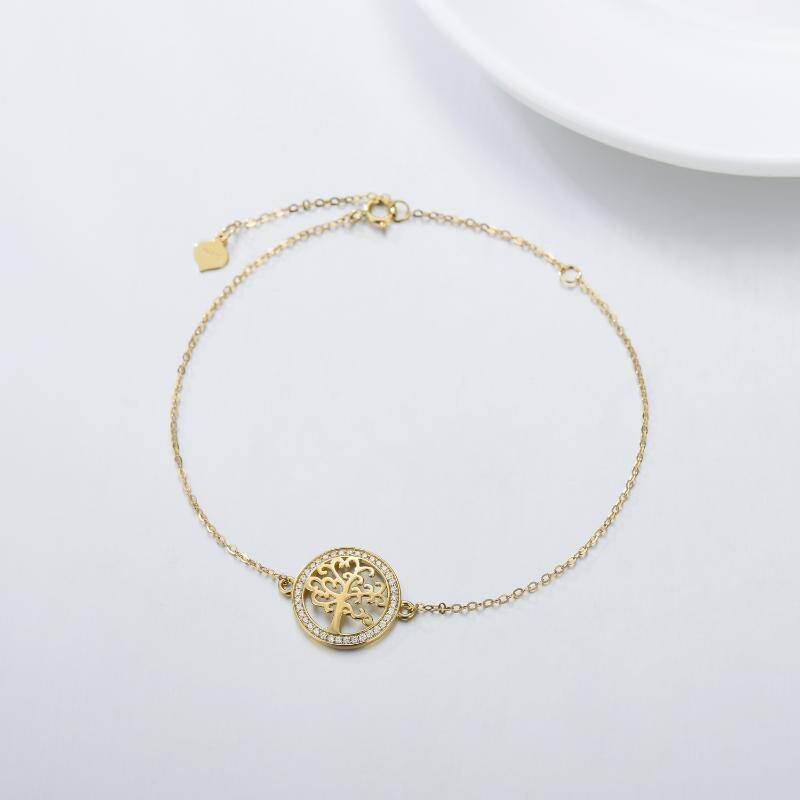Pulsera con dije del Árbol de la Vida en oro blanco de 9 quilates y circonitas cúbicas-3