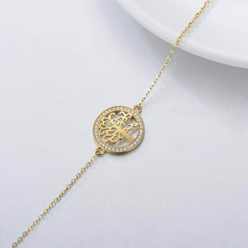 Pulsera con dije del Árbol de la Vida en oro blanco de 9 quilates y circonitas cúbicas-4