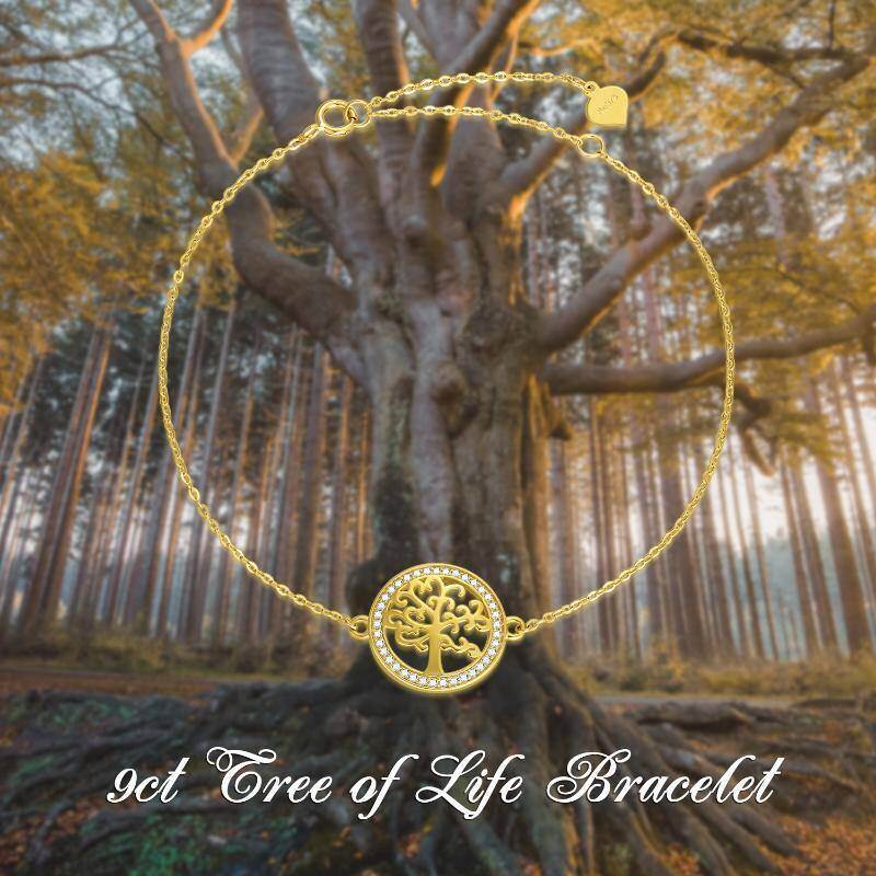 Pulsera con dije del Árbol de la Vida en oro blanco de 9 quilates y circonitas cúbicas-5