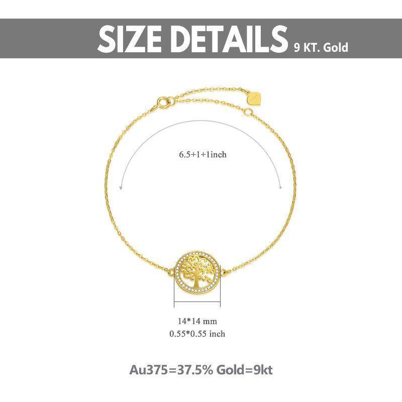Pulsera con dije del Árbol de la Vida en oro blanco de 9 quilates y circonitas cúbicas-6