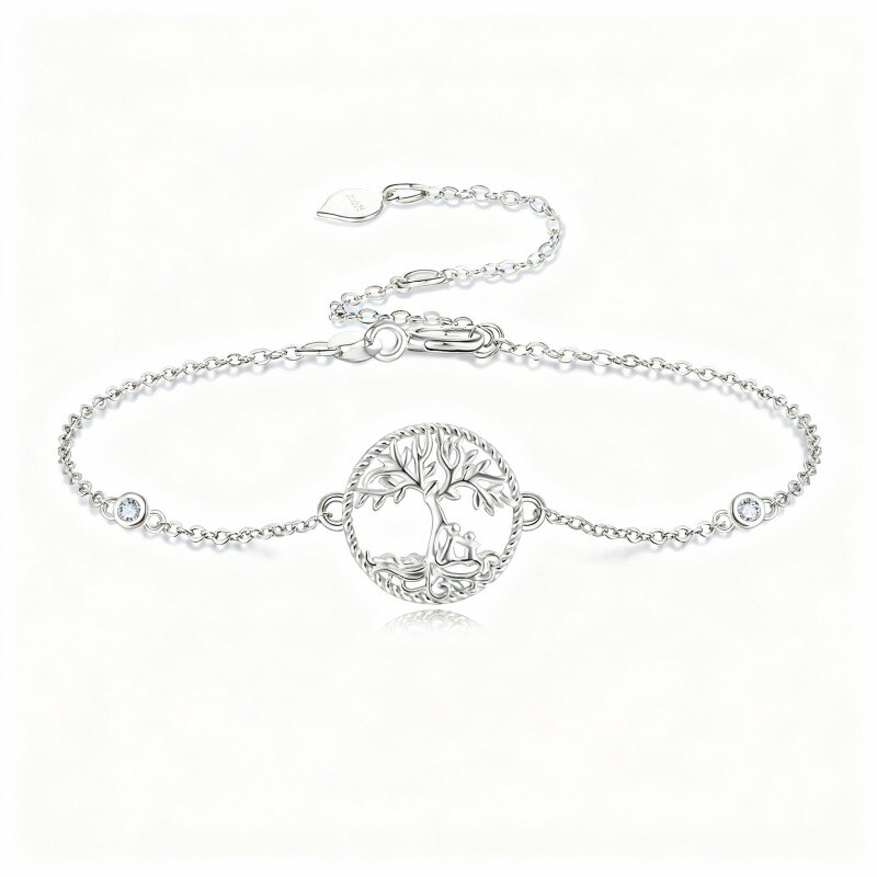 Bracelet à breloques Arbre de Vie en or blanc 10 carats et zirconiums cubiques-1