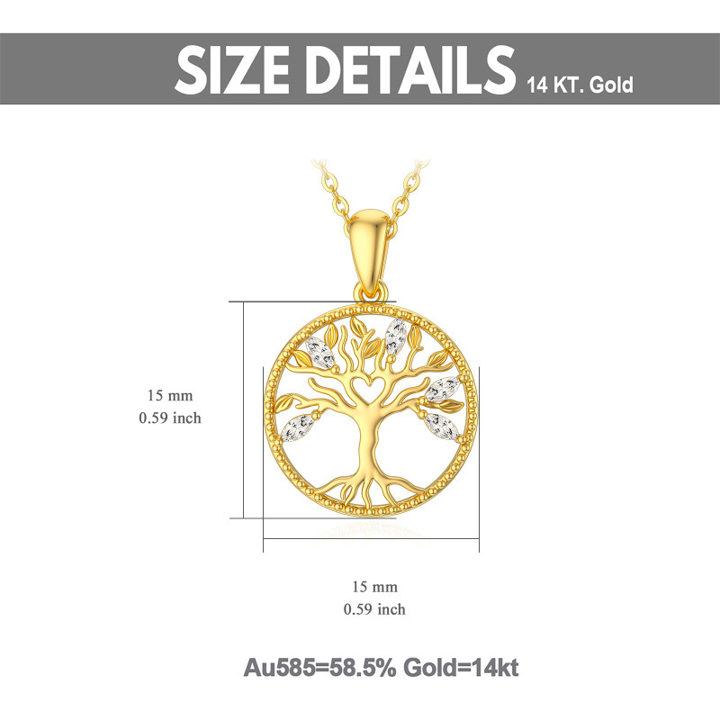 Collar con colgante de árbol de la vida de circonita en oro de 18 quilates-5