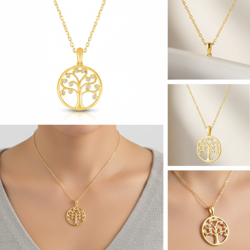 10K White Gold Cubic Zirconia Tree Of Life Pendant Necklace-2