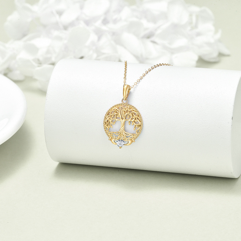 Collar con colgante del Árbol de la Vida en oro de 10 quilates y circonitas cúbicas-3