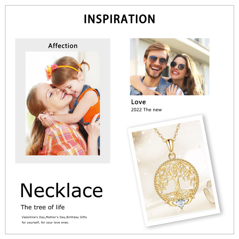 Collar con colgante del Árbol de la Vida en oro de 10 quilates y circonitas cúbicas-6