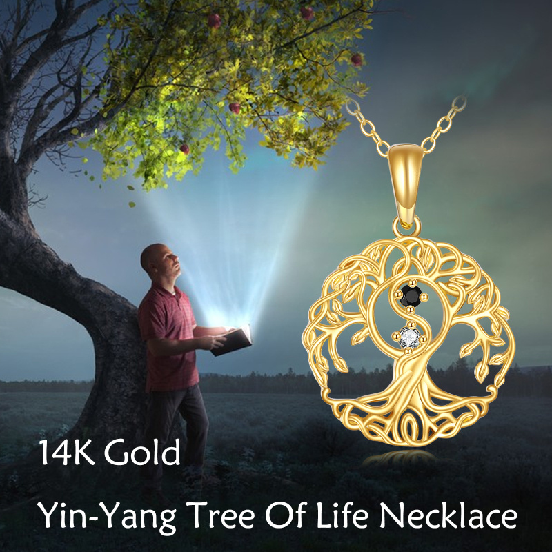 Collier pendentif Arbre de Vie en or 14 carats et zirconiums cubiques-6