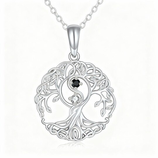 Collier pendentif Arbre de Vie en or blanc 10 carats et zirconiums cubiques
