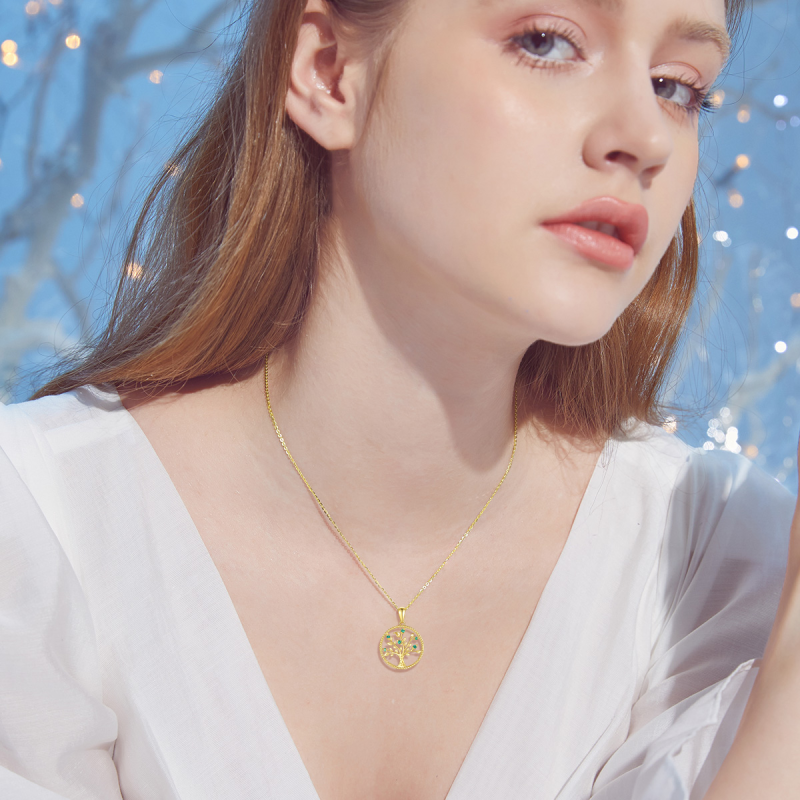 Halskette mit Anhänger in Form eines Lebensbaums aus 18-karätigem Gold mit Zirkonia-2