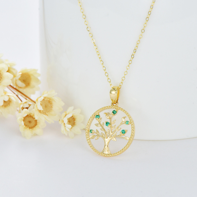 Halskette mit Anhänger in Form eines Lebensbaums aus 18-karätigem Gold mit Zirkonia-3