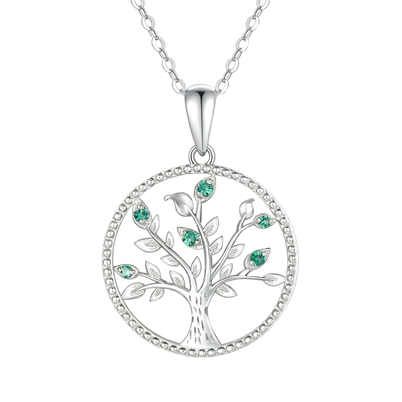 Collier pendentif Arbre de Vie en or blanc 18 carats et zirconiums cubiques-1