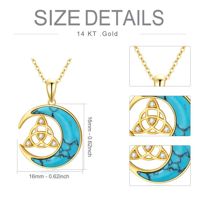 Collar con colgante de nudo celta y luna en platino con circonitas cúbicas chapadas en oro blanco y turquesa-5