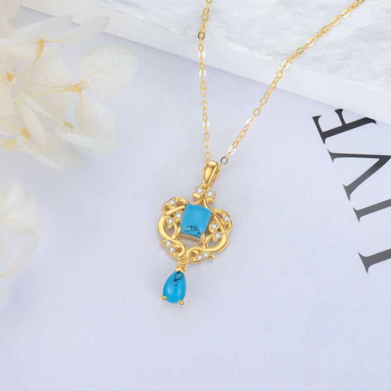 Collier pendentif cœur en or 10 carats, turquoise et zircone cubique-4