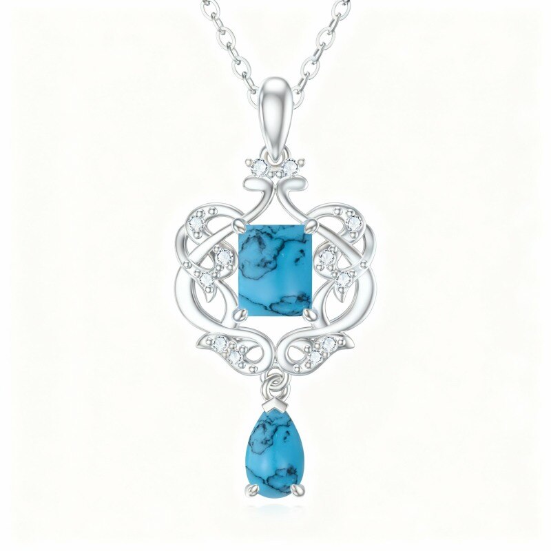 Collier pendentif cœur en platine plaqué or blanc avec zircon cubique et turquoise-1
