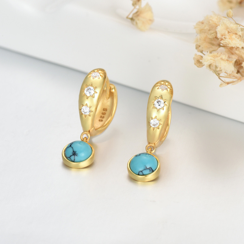 Runde Ohrhänger aus 14-karätigem Gold mit Zirkonia und Türkis für Damen-3