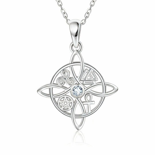 10K White Gold Cubic Zirconia Witches Knot Pendant Necklace