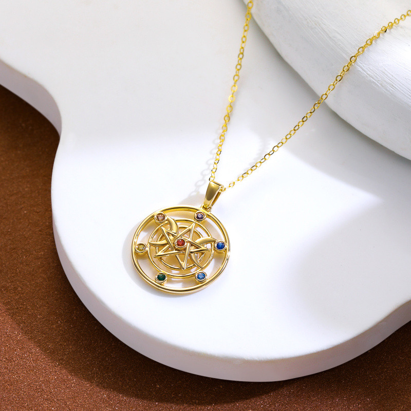 14K Gold Cubic Zirconia Witch Knot Pendant Necklace-5