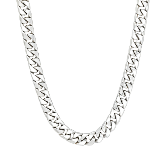 Collana a catena a maglia barbazzale in oro bianco 10 carati da uomo