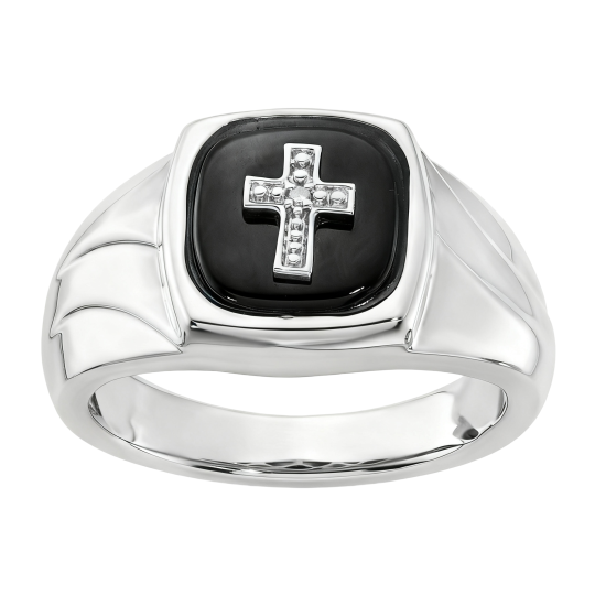 10K White Gold Cushion Cut Agate Cross Signet Ring for Men