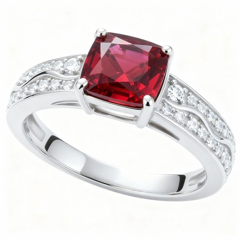 Bague de fiançailles en or blanc 10 carats, taille coussin-1
