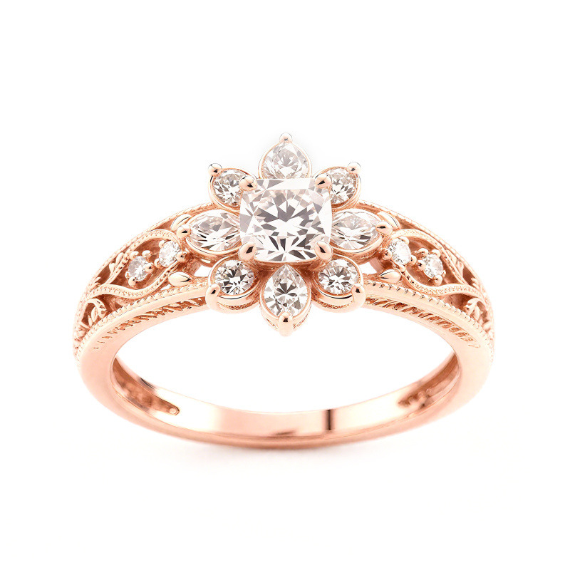 Bague de fiançailles en or rose 18 carats, taille coussin-3