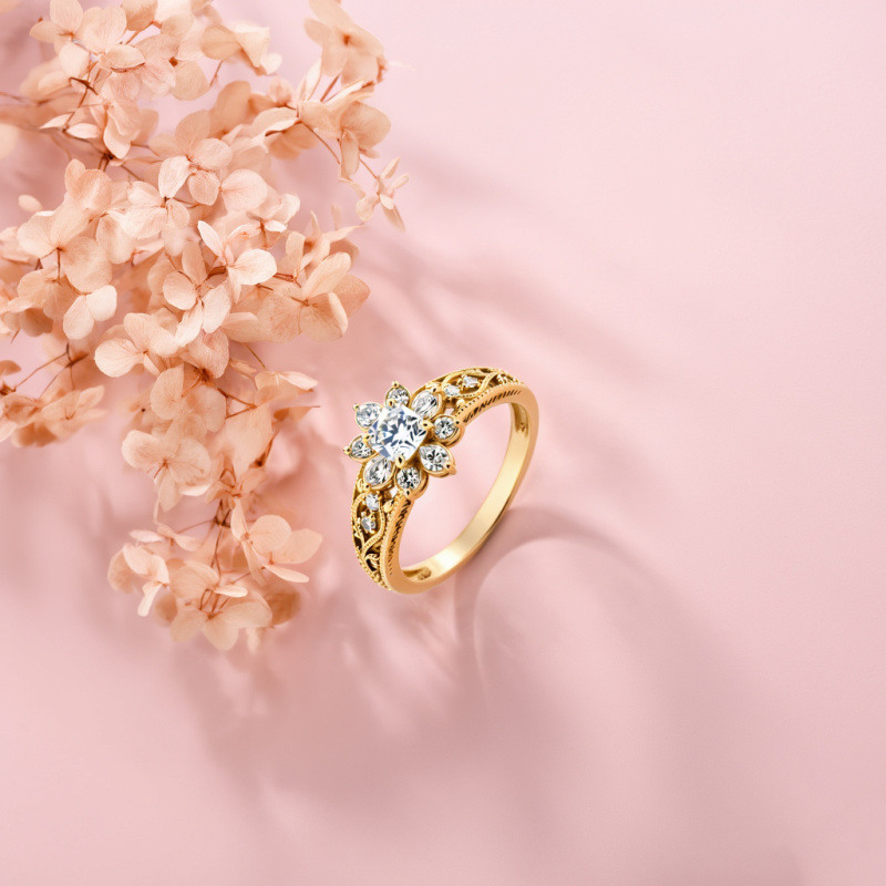 Bague de fiançailles en or rose 18 carats, taille coussin-4
