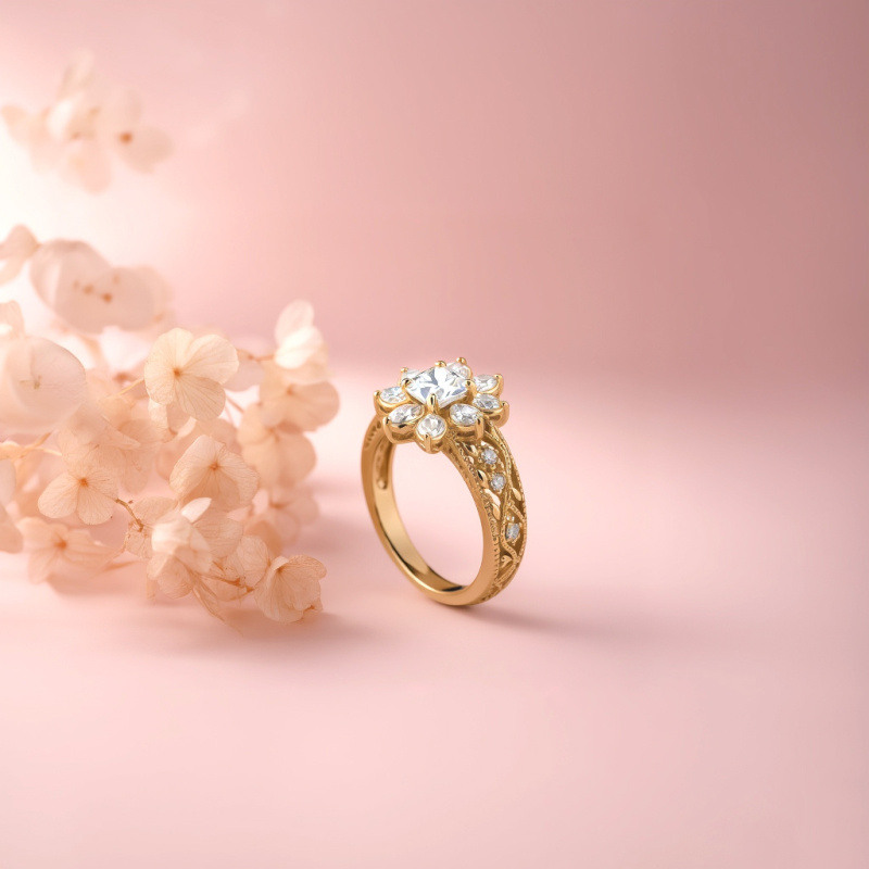 Bague de fiançailles en or rose 18 carats, taille coussin-5