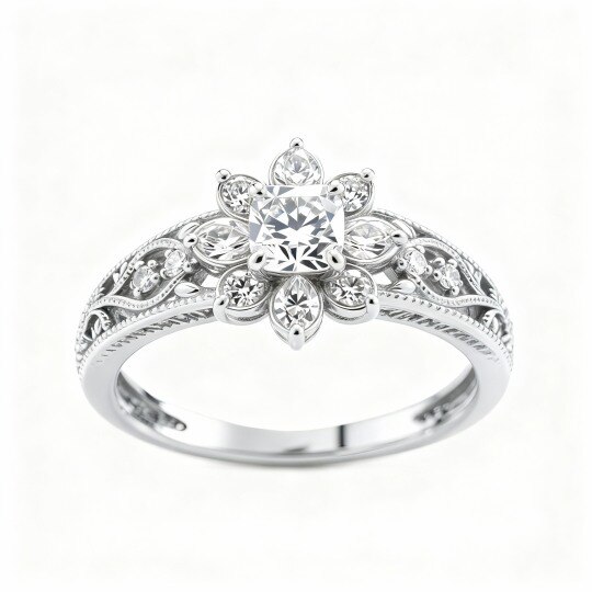 Bague de fiançailles en or blanc 10 carats, taille coussin