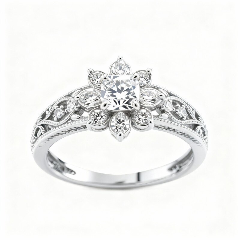 Bague de fiançailles en or blanc 10 carats, taille coussin-1