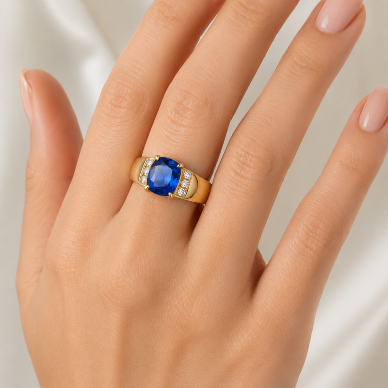 Anillo de compromiso de oro blanco de 18 quilates con talla cojín-2