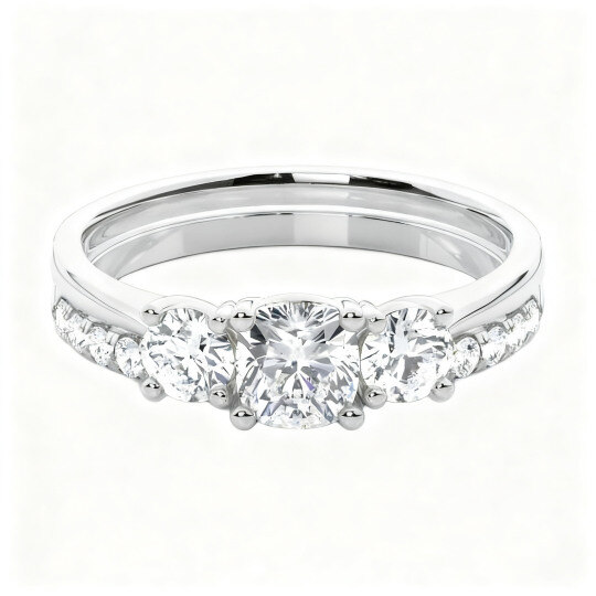 18K White Gold Cushion Cut Lab-Grown Diamond Custom Bridal Set D Color VVS1/VS1 Clarity 3EX IGI Certified