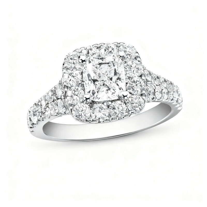Bague de fiançailles en or blanc 10 carats avec diamant de laboratoire taille coussin de 1 carat et halo personnalisé.-1