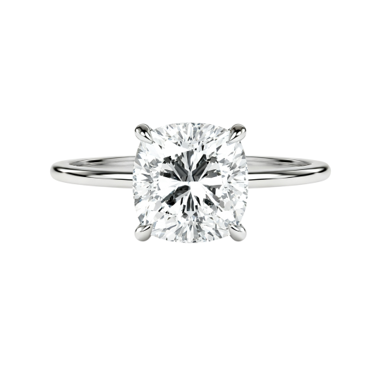 Anillo de compromiso personalizado de oro blanco de 10 quilates con diamante cultivado en laboratorio talla cojín, color D, claridad VVS1, certificado por IGI 3EX.